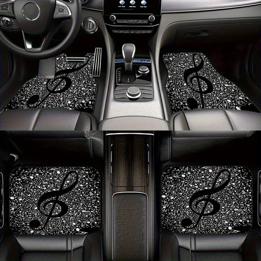 

4pcs Musical Note Print Car Floor Mat Set - Full Front And Back Coverage Car Interior Accessories, Car Floor Mats For Sedans, Tr