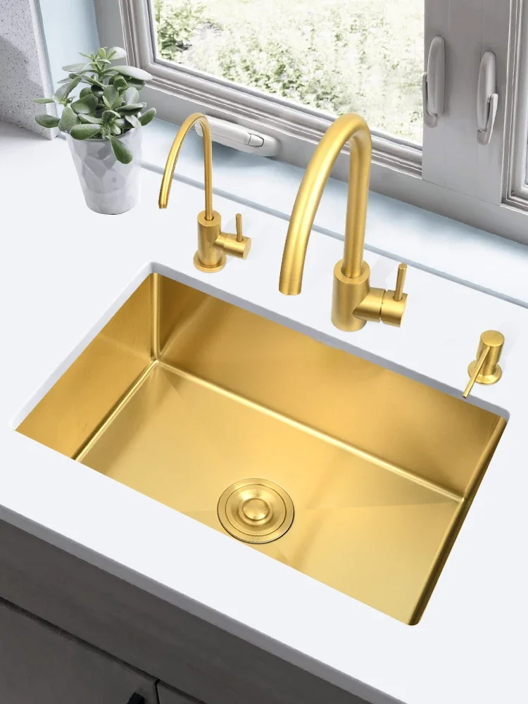 Nano gold sink 304 stainless steel kitchen vegetable basin household manual dishwasher single slot under the counter size