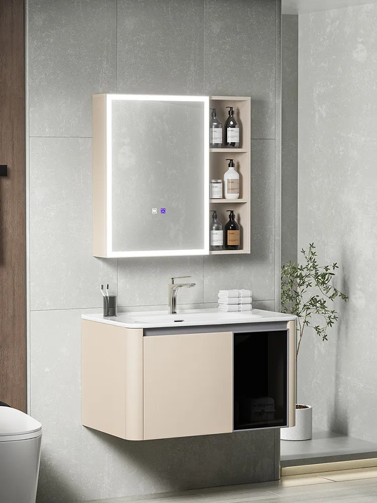 

Cream wind bathroom cabinet combination ceramic integrated basin honeycomb aluminum washbasin cabinet combination