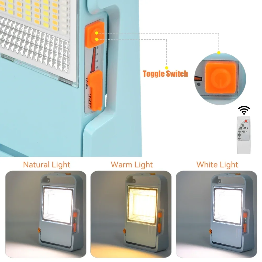LED Solar Charging Floodlight 150W Portable Camping Handheld Light Outdoor Tent Hanging Hook Lamp Dimmable Outside Lighting Tool