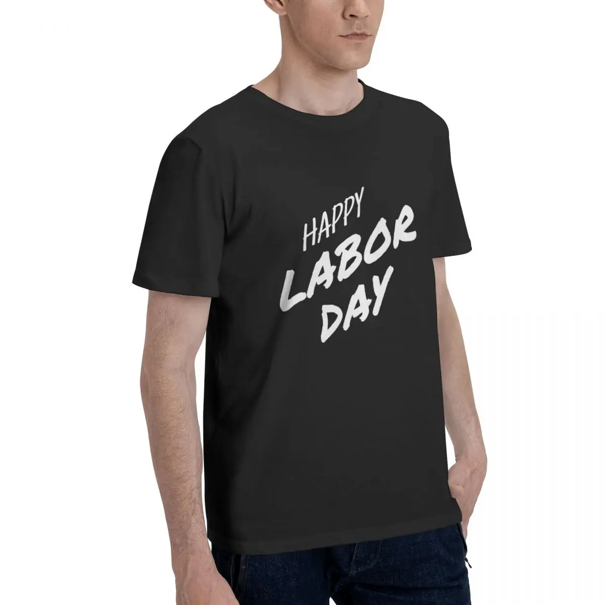 Men T Shirt Printed Happy Labor Day 100% Cotton Short Sleeve Crew Neck Outdoors Individuality CasualMen clothes Tops