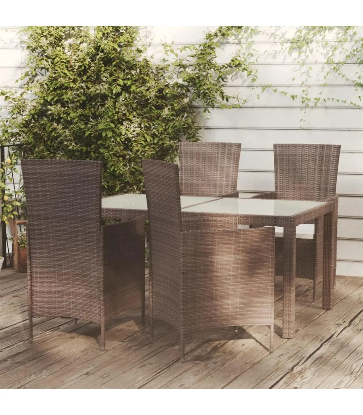 Garden Sets Outdoor Dining Set 5 PCs with Brown Rattan Cushions