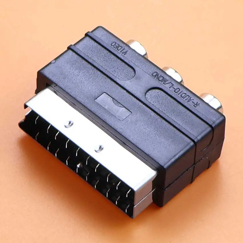 Black RGB Scart Male To 3 RCA Phono Female AV TV Audio Video Connector Adapter Plug For PS4 For WII DVD VCR Television Projector