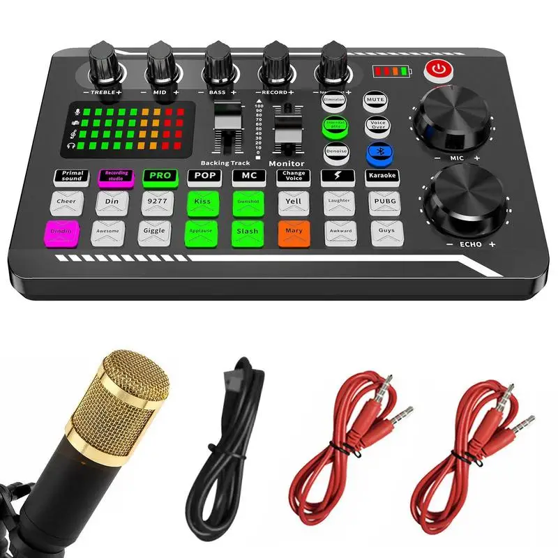 Kit Placa De Som Para Live Streaming Placa Mixer Som Profissional Versão Inglesa Live Streaming DJ Mixer Áudio Kit de microfone para streaming com mixer de áudio Conjunto de microfone para podcast, transmissão ao vivo