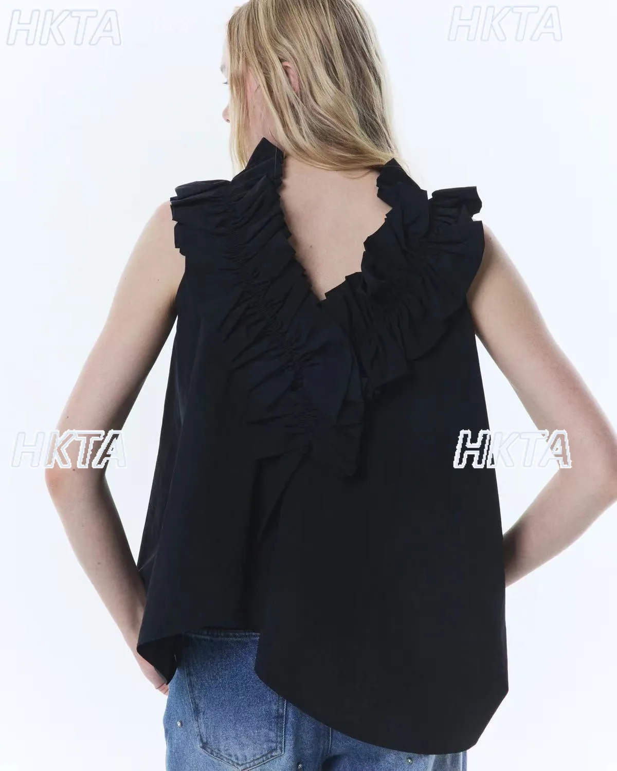 Japanese Summer New Elegant Commuter Ruffle Edge Split Sleeveless Vest Female Sweet Loose Casual Versatile Black Tanks Top Women