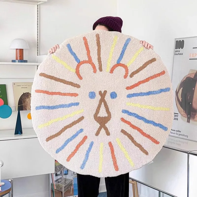 Cartoon Fine Plush Circular Carpet Thick Anti-Slip Floor Mat for Living Room Bedside Easy To Clean Wear-Resistant Floor Covering