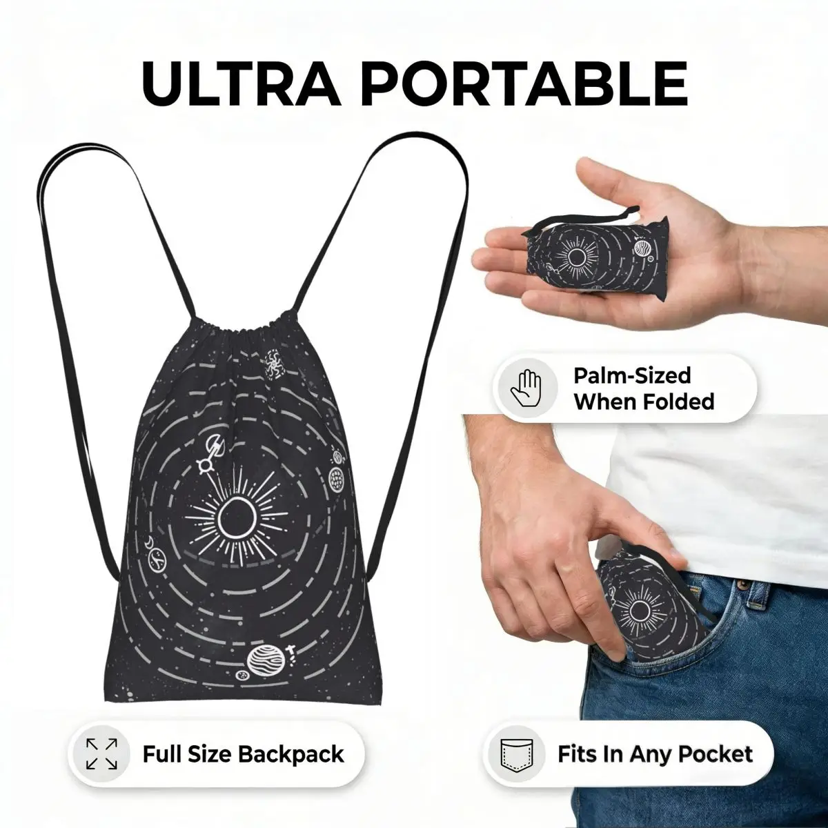 Outer Wilds Solar System Drawstring Backpack hiking cycling Bag Lightweight Foldable Storage Drawstring Bag for Men Women