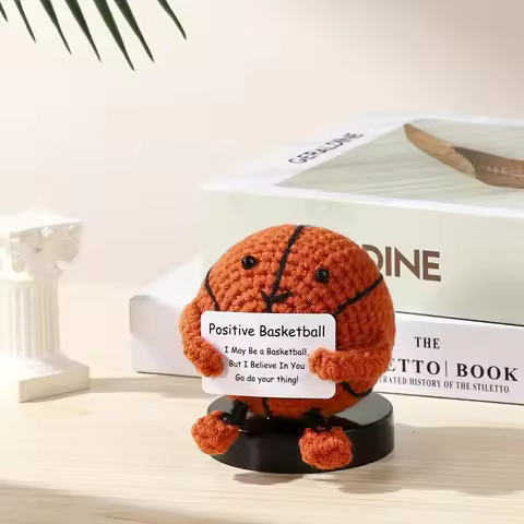 Handmade Positive Funny Basketball With Card Crochet Knitting Emotional Support Pickled Gift Party Decoration Christmas Decor