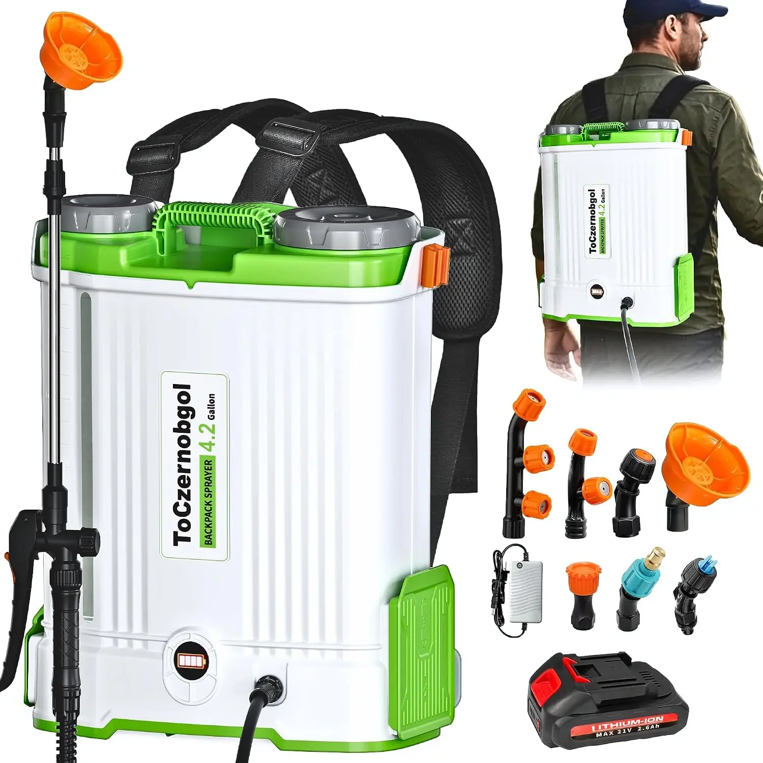Battery Backpack Sprayer 26Ah Rechargeable Electric Weed 42 Gallon Power 090 PSI Adjustable 7 Nozzles Lawn Garden Yard
