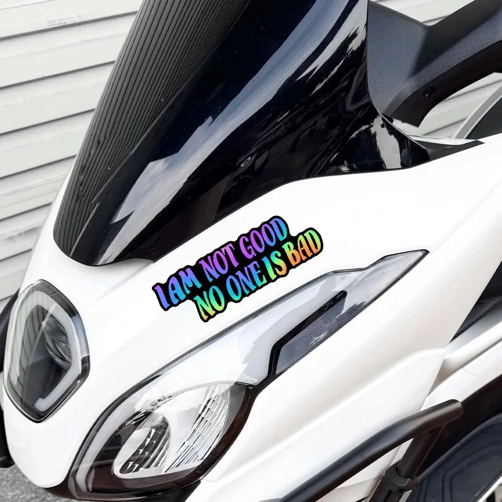 1 ensemble d'autocollants holographiques en vinyle "I'm Not Good, Nobody's Bad" imperméables pour cadre de moto, casque, scooter, décoration de carrosserie de voiture