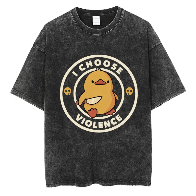 Chat drôle Meme populaire court drôle je choisis Violence lavé t-shirt manches hommes femmes surdimensionné décontracté coton t-shirts Streetwear