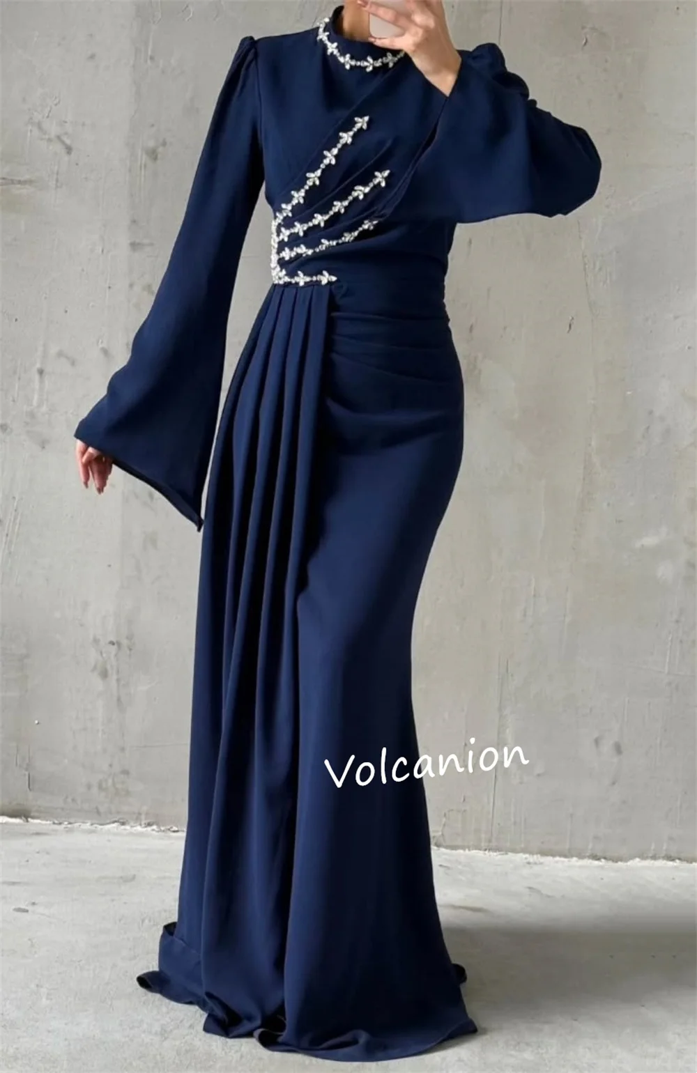 Jersey de noche personalizado con cuentas, plisado, corte en A, cuello alto, vestidos largos, ocasión a medida, clásico, Retro, elegante