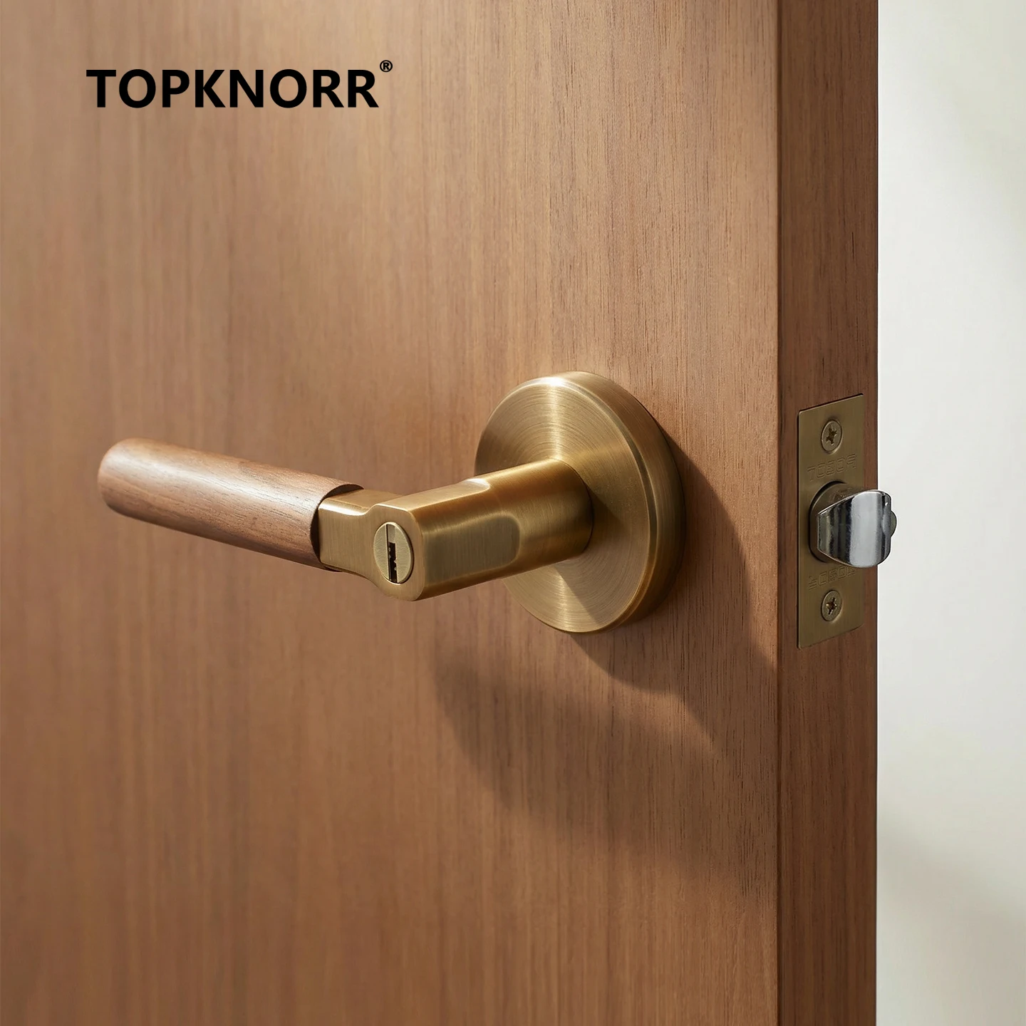 Walnut Retro Door Handle Three-lever Handle Lock Indoor Bedroom Door Lock Home Replacement Ball Lock Bathroom Keyless Door Lock