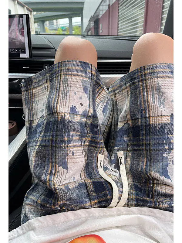 

Американские винтажные окрашенные шорты для мужчин, летние, свободного кроя, до колена, повседневные, для пар, из смеси полиэстера и спандекса