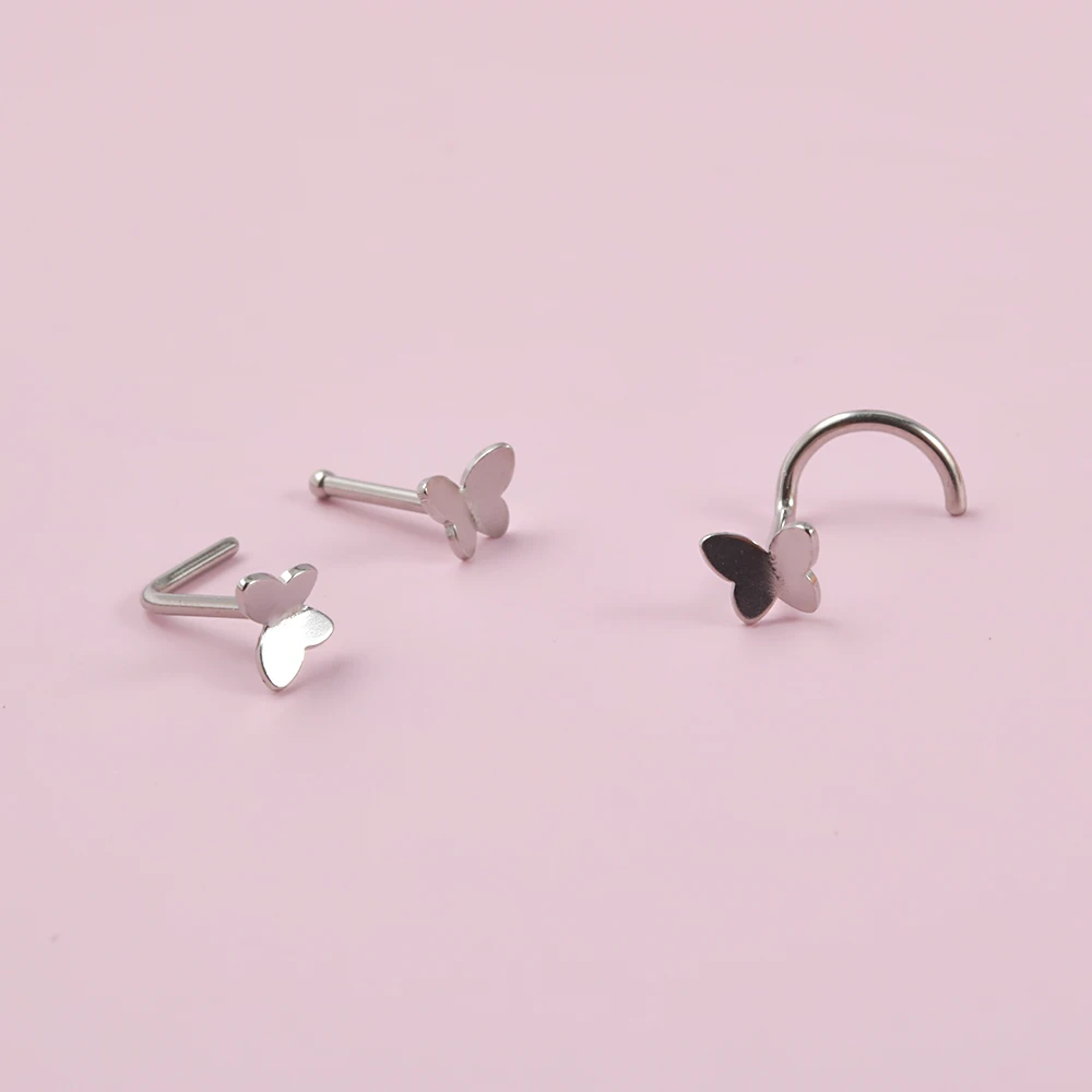 1PC Butterfly Nose Bone Ring Staight Screw L Shape Nose Stud 20g Ear Lobe Piercing Tragus Earrings Piercing Body Jewelry