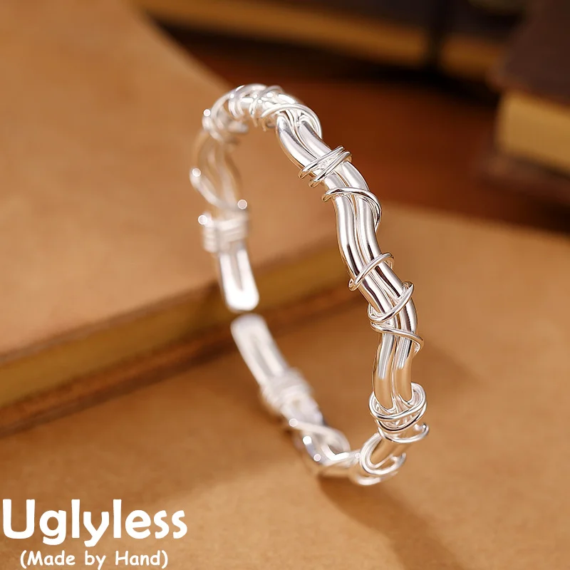 

Uglyless Solid 999 Fine Silver Irregular Vines Branch Bangles Women Thick Twists Bangles Glossy Silver Jewelry Creative Bijoux