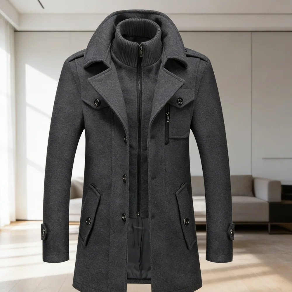 

Мужское осенне-зимнее деловое шерстяное пальто, модное морозостойкое шерстяное пальто с двойным воротником