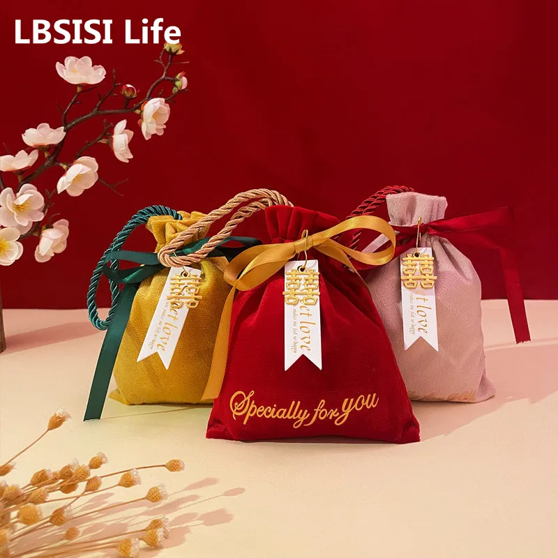 LBSISI Life-Drawstring Velvet Bags Wedding Candy Chocolate Nougat Jewelry Packaging Valentine's Day Birthday Party 10Pcs