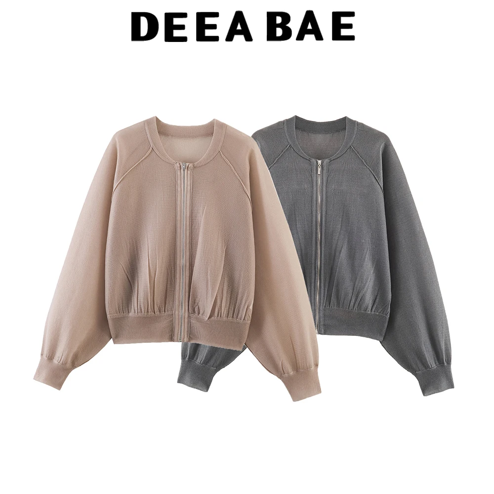 DEEABAE 2026 Frühjahr/Sommer Neuheit Damen Langarm Rundhals Gestrickte Pilotenjacke