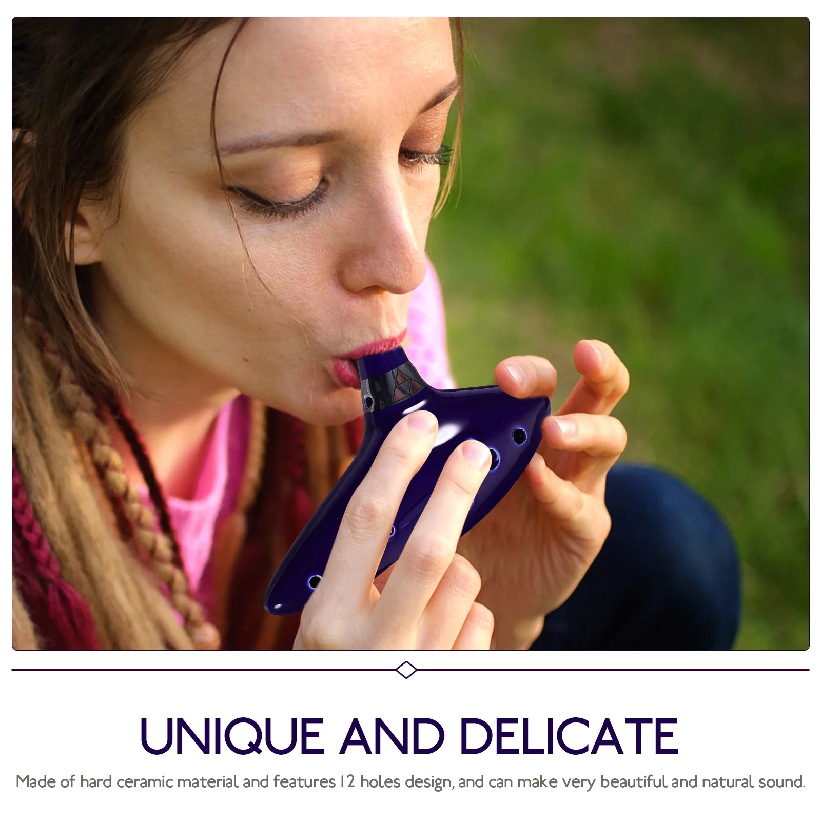

12 Holes Alto C Ceramic Ocarina Flute Blue Durable Hard Instrument For Beginners Collectors Gift 5.9X3.74X1.85Inch