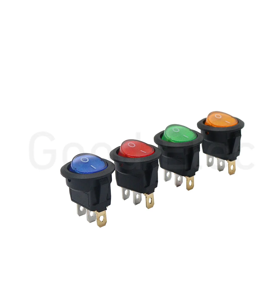 5PCS  KCD1 12V 220V LED illuminuted rocker switch 20A 12V push button switch Car button lights ON/OFF Round light Switch