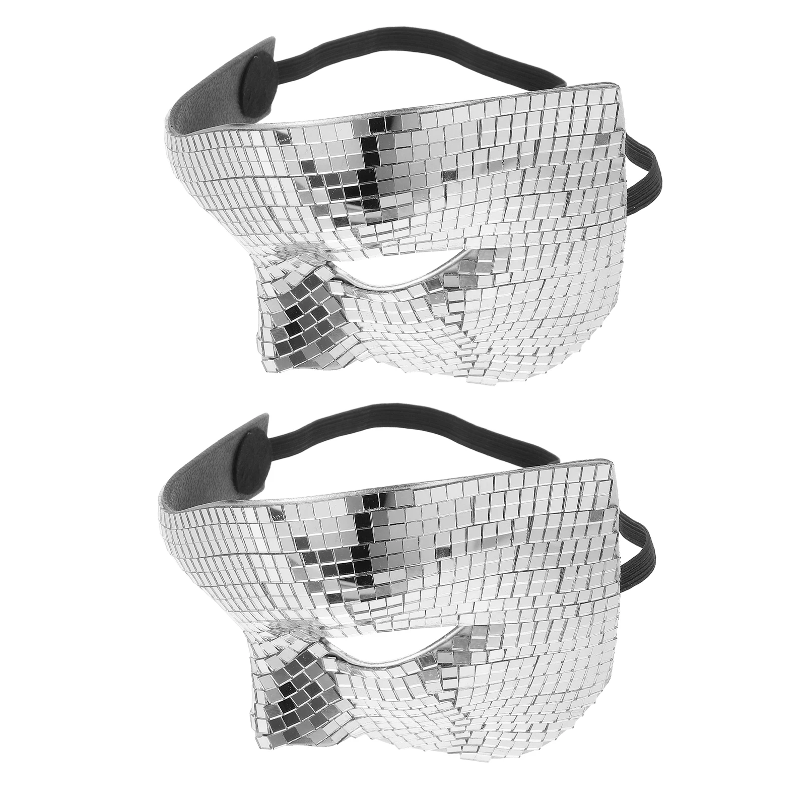 

2Pcs Reflective Half Face Mask Shiny Mirror Glitter Design Masquerade Party Carnival Dance Accessory for Halloween Prom Costume