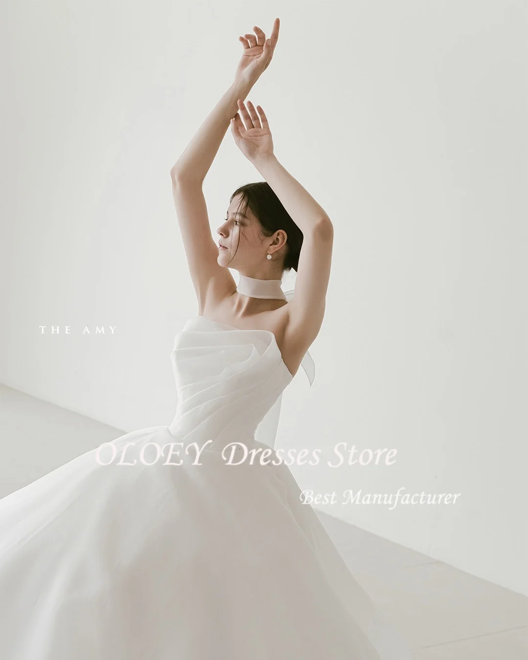 OLOEY 2026 Corea Avorio A-Line Abiti da sposa con lacci Garona Formato personalizzato Increspato Lace-up Increspato Corea Abiti da sposa