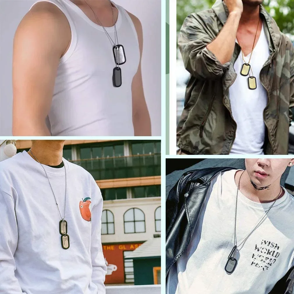 Stainless Steel Dog Tag Pendants Military Set Men\'s Personalized Necklaces Tags Style Ball Chain Silencer Jewelry Necklace