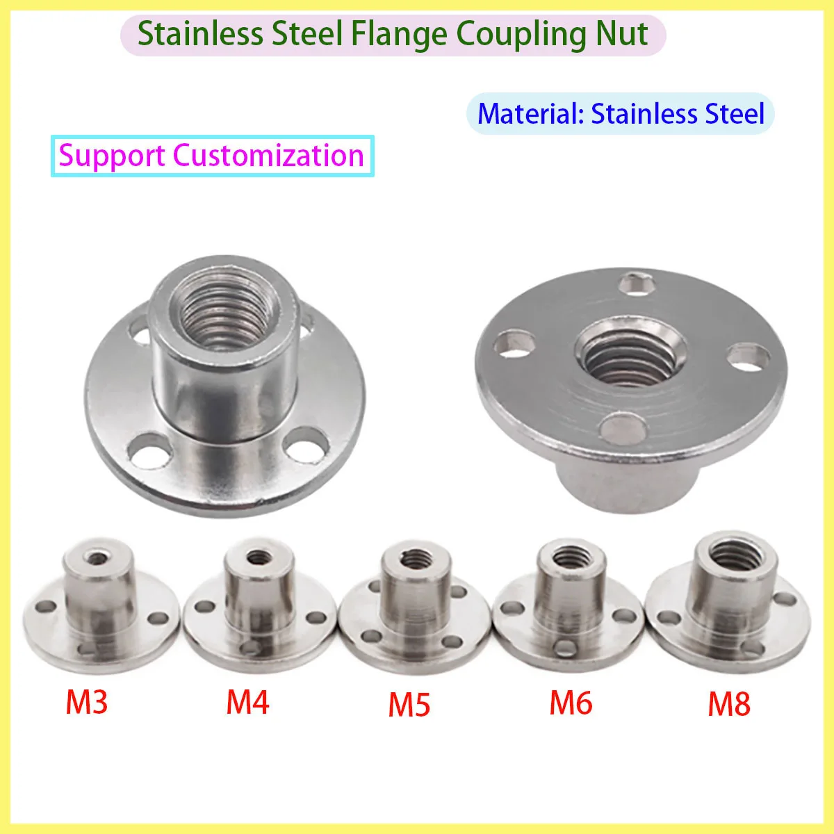 

M3 M4 M5 M6 M8 Flange Connection Nut Is Suitable for Universal Accessories of Motor Threaded Shafts