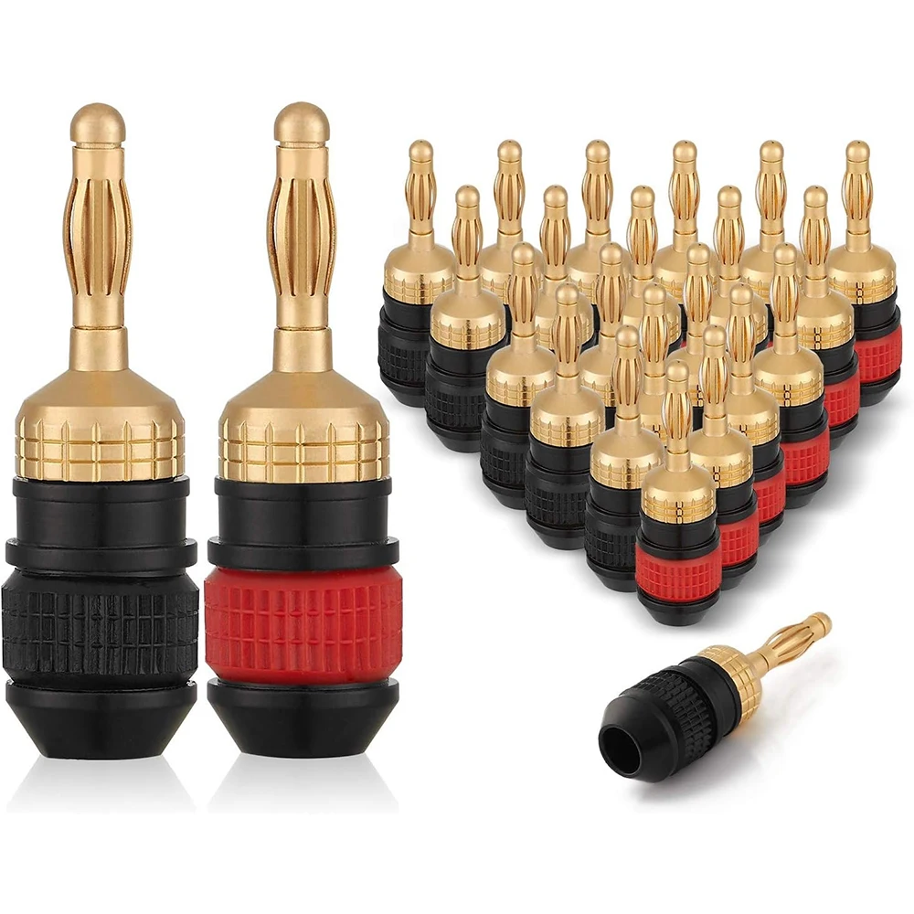 Gold-Plated Banana Plug Speaker Cable Connector, Gear-Type Compression Design for Easy Installation, Suitable for 12-18AWG Cable