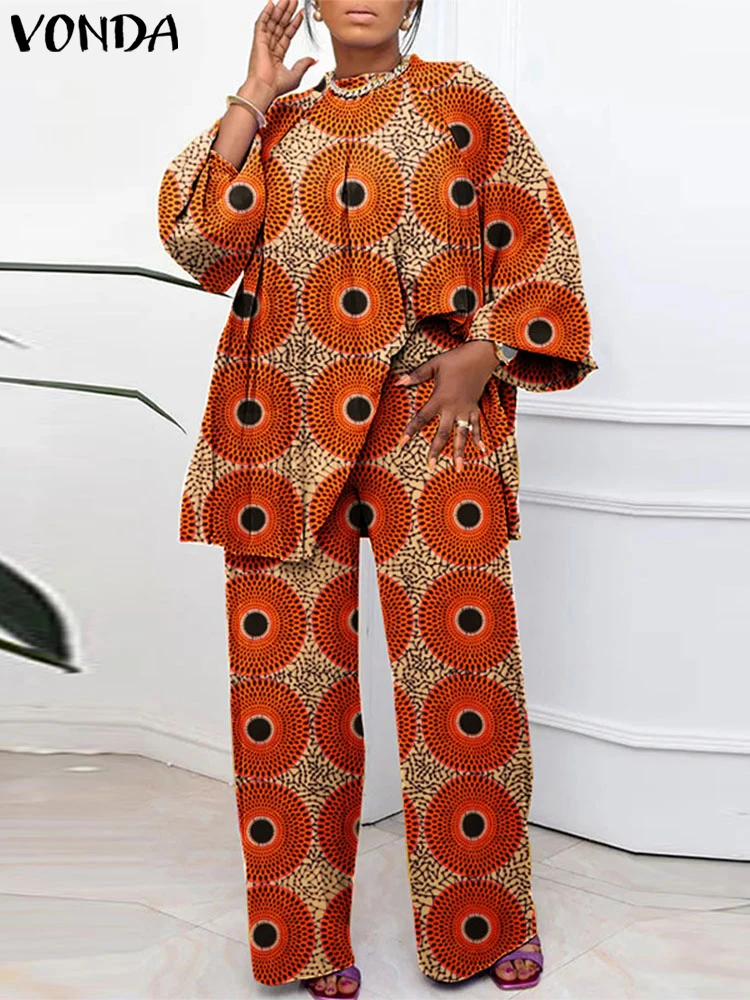 

VONDA Women Elegant Tops Sets Bohemian Style Printing Outfits Autumn O-neck Long Sleeve Casual Loose Two Piece Suits Oversized