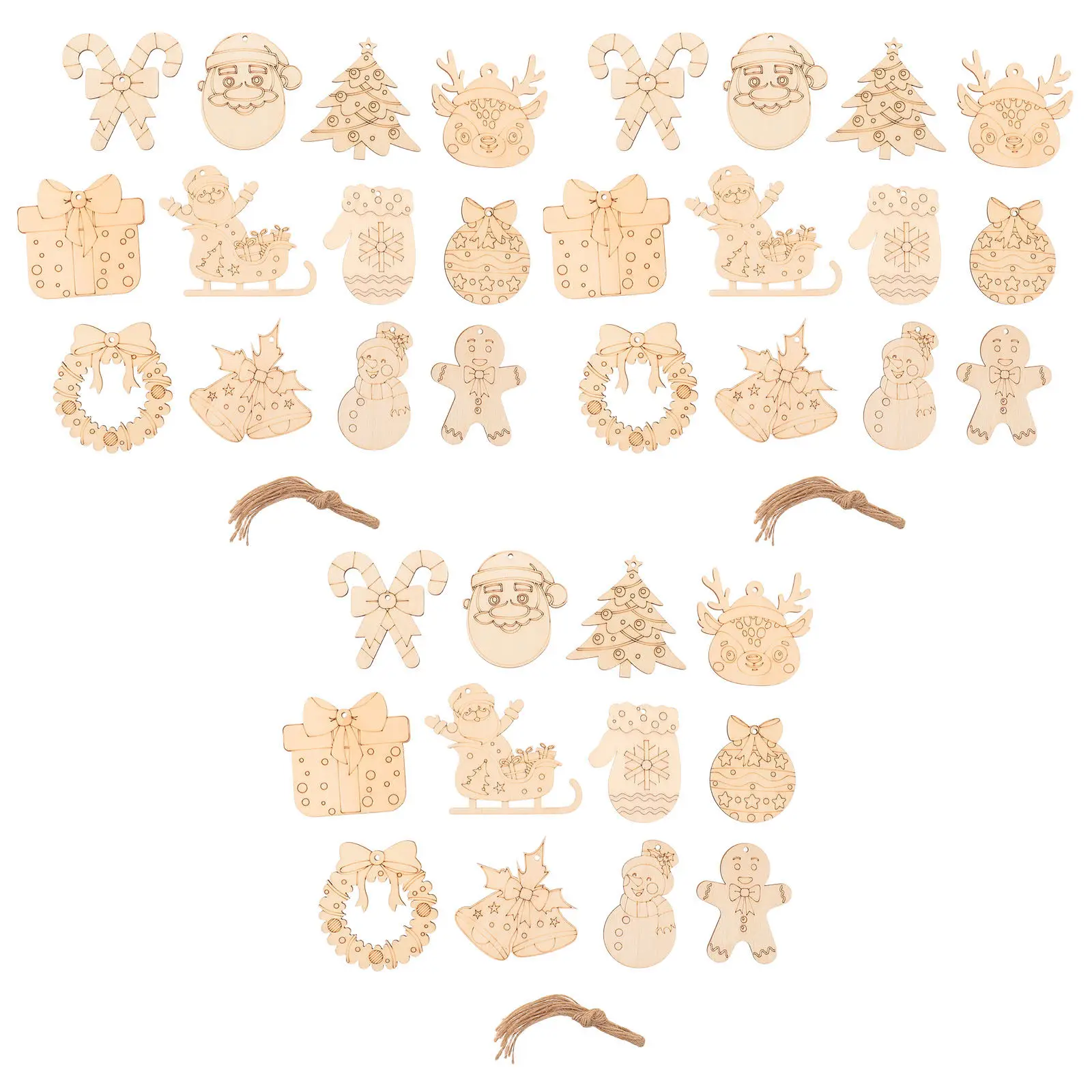 36 Pcs Unfinished Wood Ornaments Christmas Wooden Doodle Mini Embellishments Sign Decorative Ornaments Signs