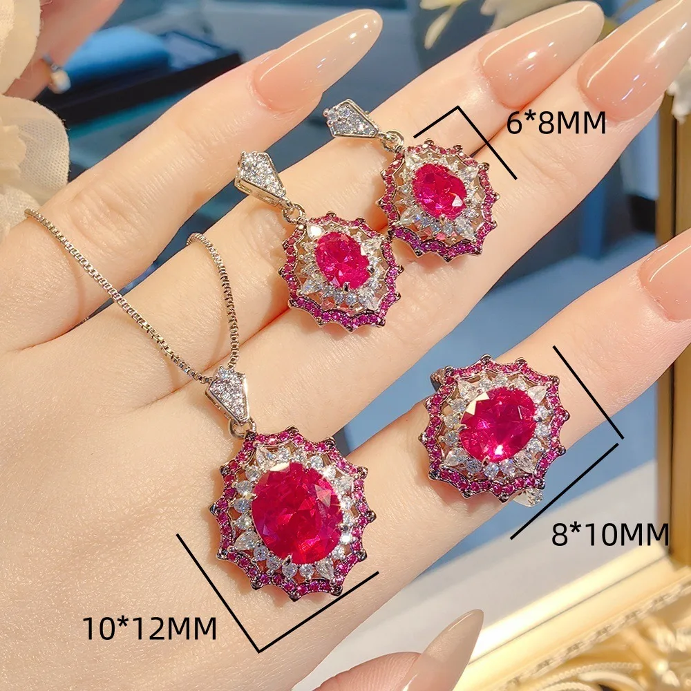 Luxury-Style 925 Sterling Silver Ruby Spinel Set Ring, Pendant, Necklace, Gemstone Earrings for Women 6