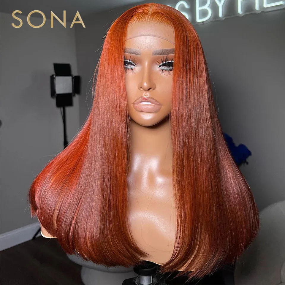 HD Transparent 13x6 Lace Frontal Wig Ginger Orange Colored Human Hair Wigs  For Women Pre Plucked 4x4 Lace Closure Wig