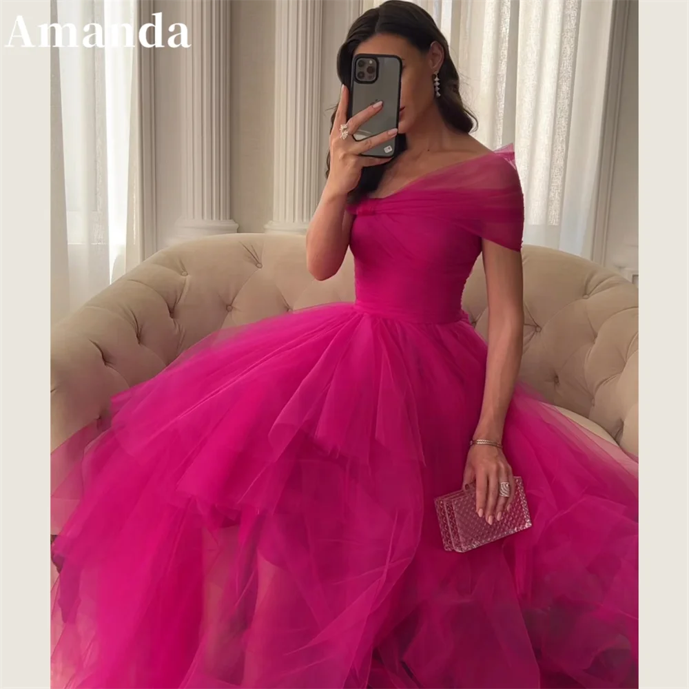 

Amanda Elegantly Off Shoulder فساتين سهره فاخره2023 Tulle Slim A-line Prom Dresses Princess Multilayer Vestidos De Noche