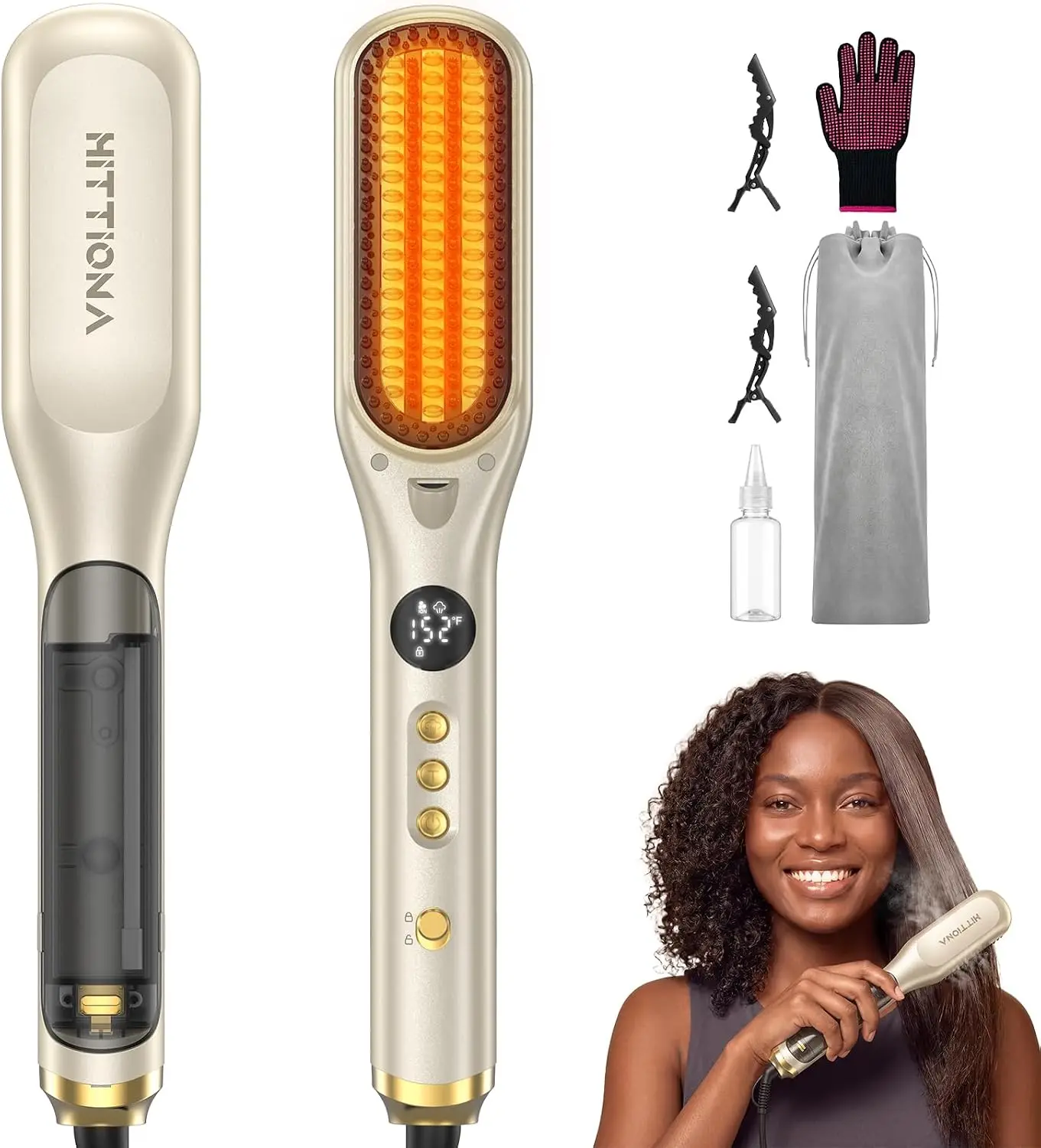 3-in-1 Steam Hair Straightener Brush - Ionic, Anti-Frizz, Fast Salon Results, Dual Voltage