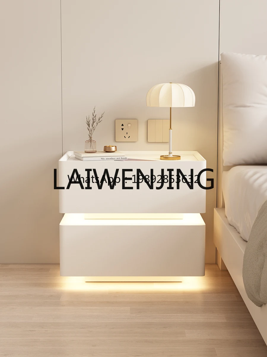 CTG8 with Induction Lamp Household Stone Plate Bedside Cabinet Bedroom Wedding Storage Cabinet Leather