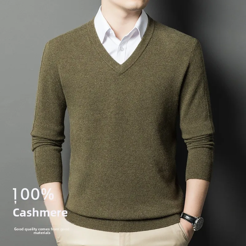 High Quality Men's V-neck Cashmere Sweater Business Cashmere Pullover Shirt Men