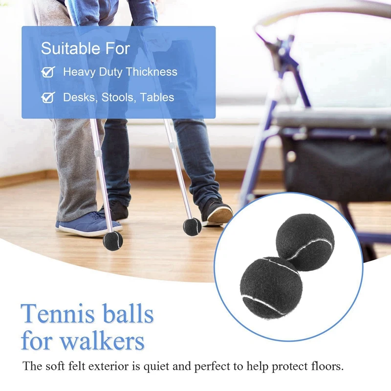 12 PCS Precut Walker Tennis Ball For Furniture Legs And Floor Protection,Heavy Duty Long Lasting Felt Pad Covering,Black