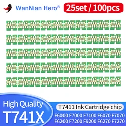 25set 100pcs T741X-T7414 T7411 T741X Ink Tank Chip For Epson SureColor F6000 F6070 F6200 F6270 F7000 F7200 F7270 F9300 F9370