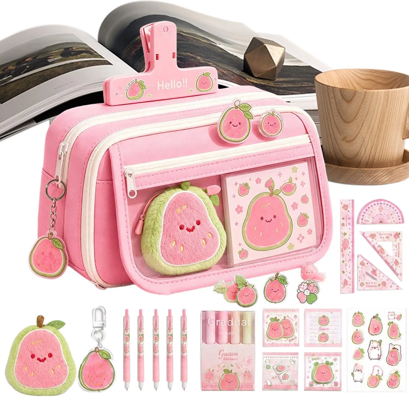 student-pencil-case-stationery-set-cute-guava-9-layer-pencil-case-student-large-capacity-stationery-gift-stationery-set