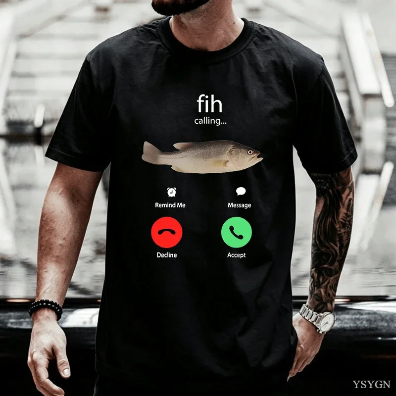 Fih Calling Remind Me Message Decline Accept Phone Call Fish T-Shirt Funny Fishman Graphic Outfit Short Sleeve Blouses Novelty