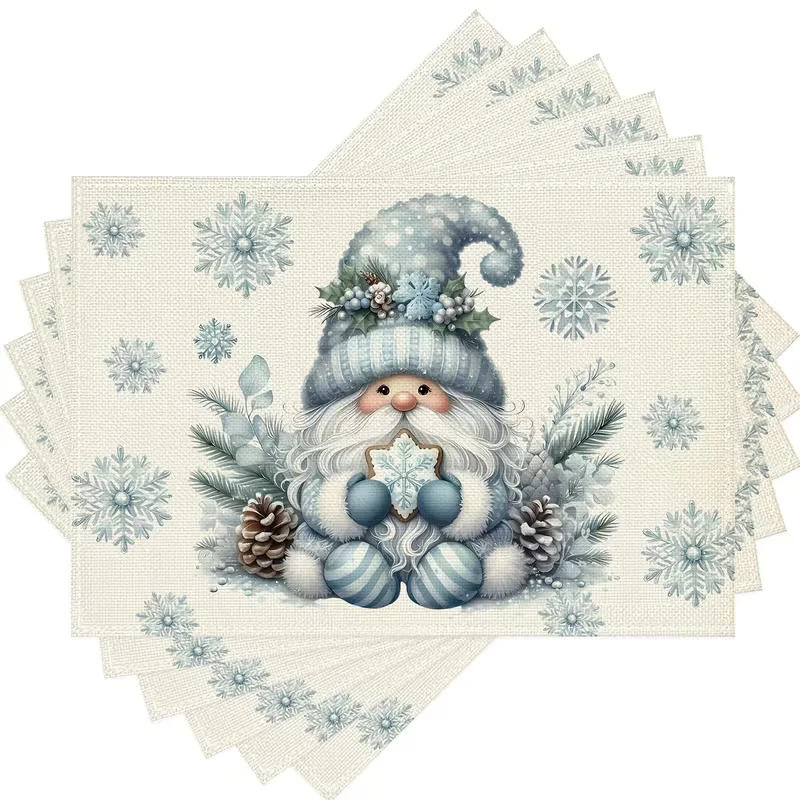 Christmas Gingerbread Man Holly Berry Tree Printed Table Mat Green‑Background Xmas Decorative Placemat for Dining Table