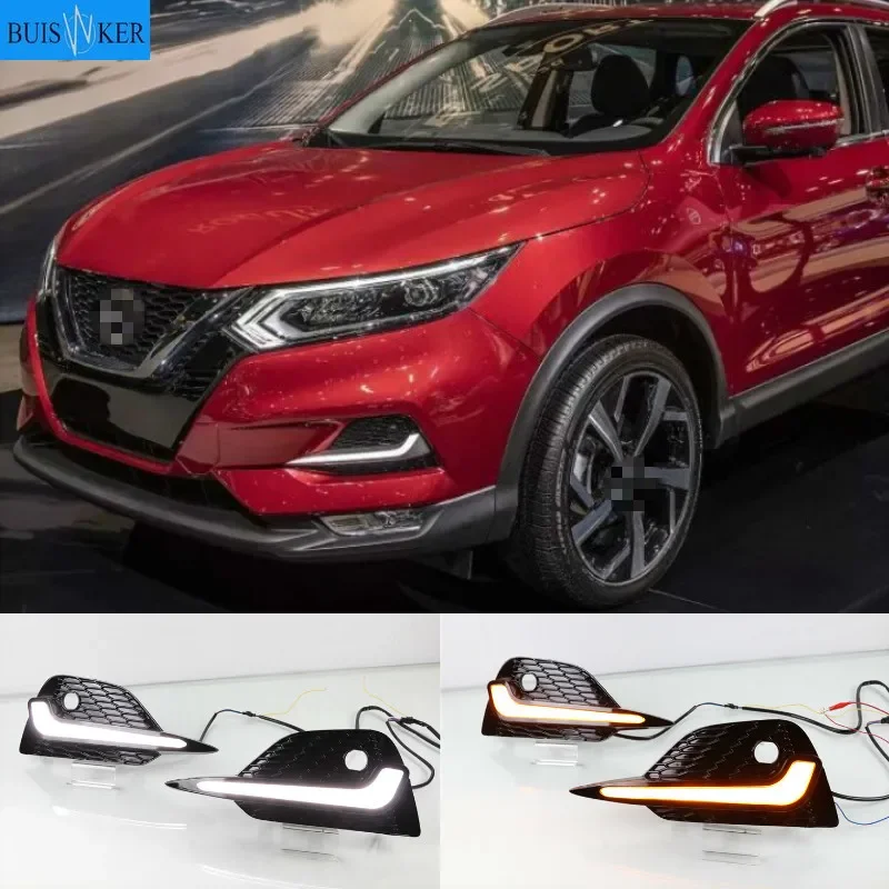 

CSGJMY 2PCS LED Daytime Running Light For Nissan Qashqai 2019 2020 Dynamic Turn Yellow Signal Car DRL 12V LED Fog Lamp