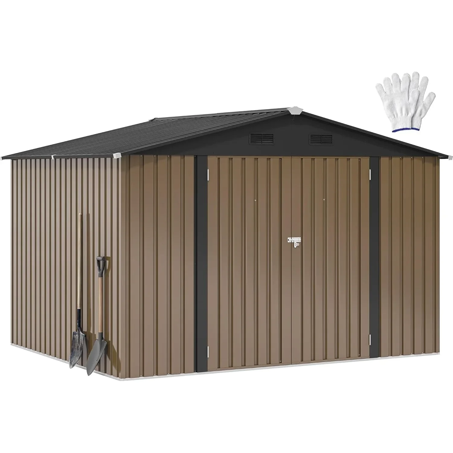 Steel Shed 10x8ft for Outdoor Storage W/ A Window, Secure Tool Storage Unit, Large Garden Shelter W/ Angled Roof, Dark Gray