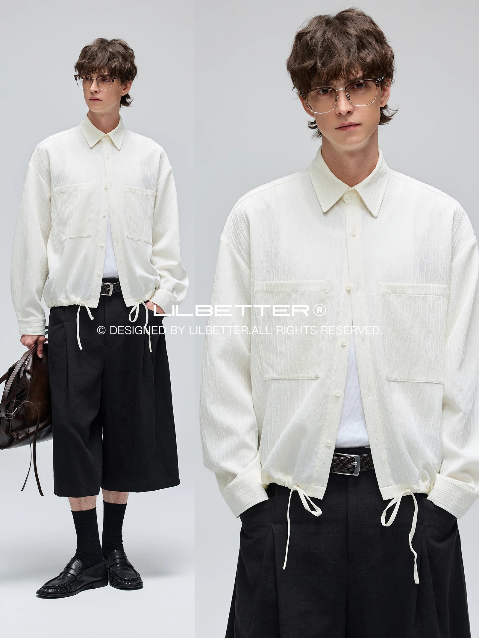 Lilbetter Texture Long Sleeve Shirt with Large Pockets Lazy Style Knitted Loose Fit Fashion Urban Daily Polyester Blend
