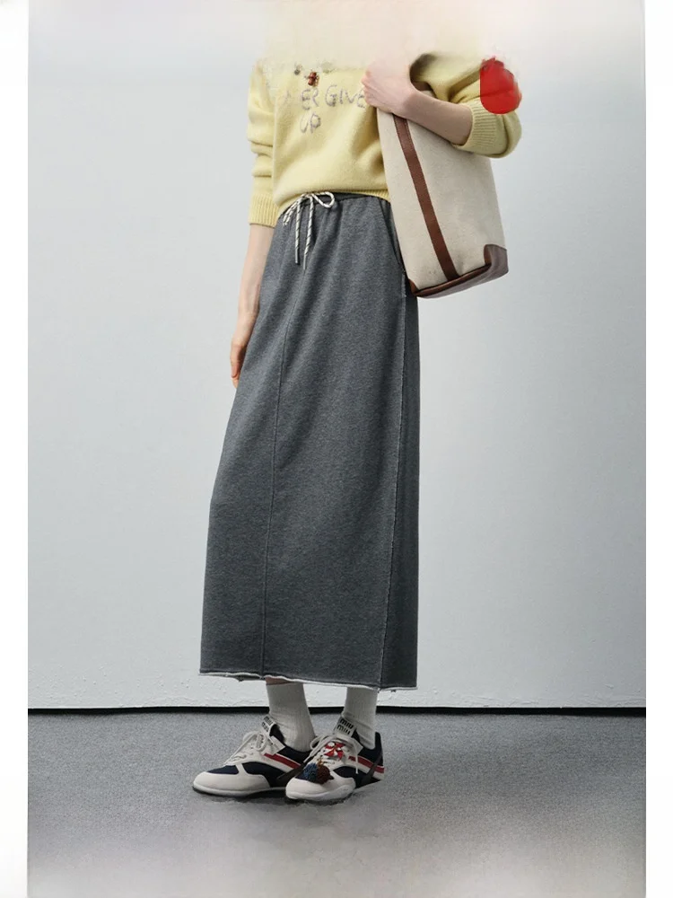 

VEGA CHANG Women's Knitted Skirt ey Draped Lazy Sle Commute Friendly Breathable Elastic Waist Spring New Arrival