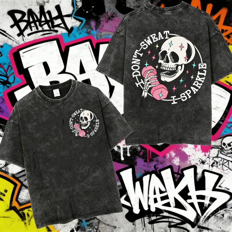 

2025 Summer Funny Skeleton Muscle Mommy Gym Lover Men Women 100% Pure Cotton Aesthetic Male Harajuku Vintage Washed T Shirt Y2k