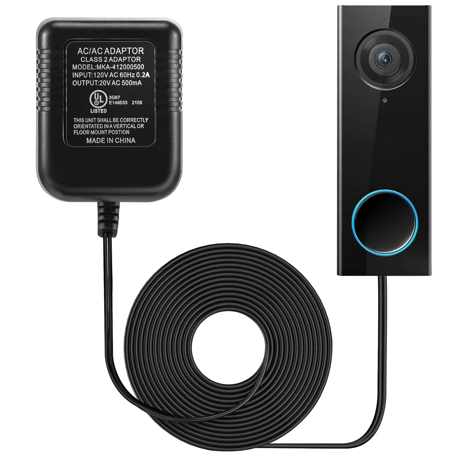 

Doorbell Transformer 16-24V Adapter, 16.4ft Long C Wire Power Supply 20VAC 500mA with 50 Cable Clips