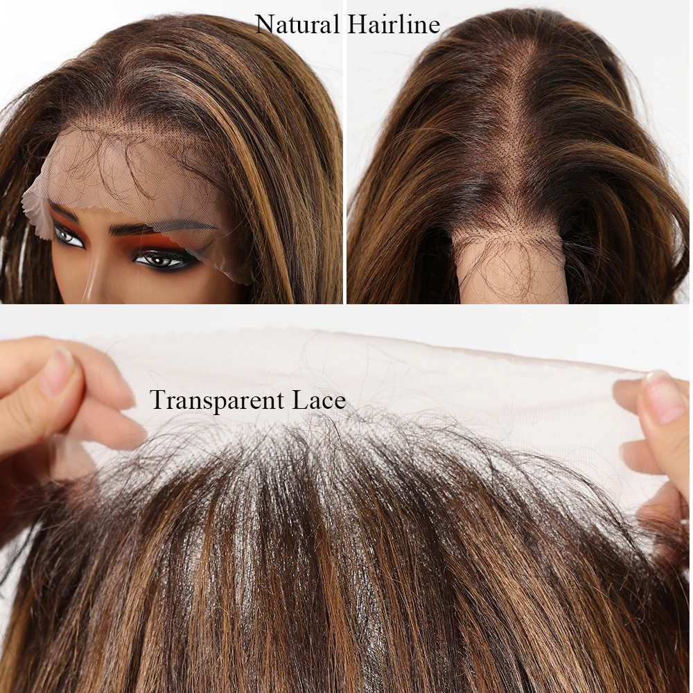 Highlight Brown Blonde Body Wave Afro Synthetic Wigs 13*6 Transparent Lace Frontal Wigs for Black Women Brazilian Loose Wave Wig